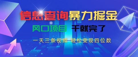 信息查询暴力掘金，一天三条视频，轻松变现四位数，风口项目干就完了【揭秘】-轻创终点站