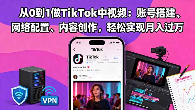 从0到1做TikTok中视频：账号搭建、网络配置、内容创作，轻松实现月入过万-轻创终点站