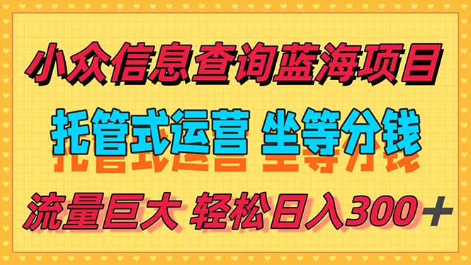 稳定日入300＋，小众信息查询蓝海项目，全程懒人式托管，解放你的时间-轻创终点站