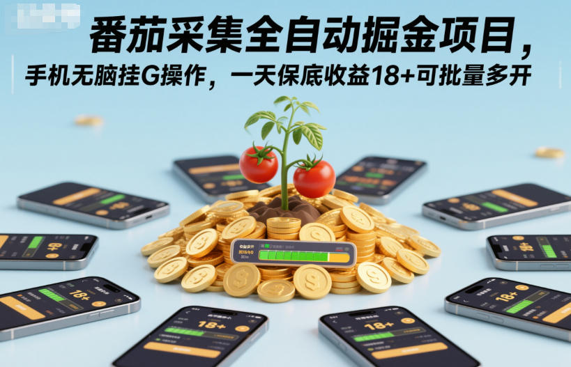番茄采集全自动掘金项目,手机无脑挂G操作,一天保底收益18+可批量多开【揭秘】-轻创终点站