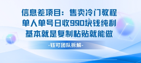 信息差项目：售卖冷门教程单人单号日收9张纯利基本就是复制粘贴就能做-轻创终点站