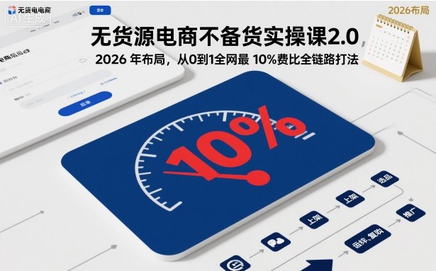 无货源电商不备货实操课2.0，2026年布局，从0到1全网最低10%费比全链路打法【更新中】-轻创终点站