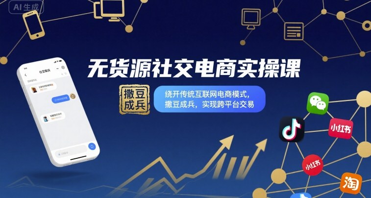 无货源社交电商实操课，绕开传统互联网电商模式，撒豆成兵，实现跨平台交易-轻创终点站