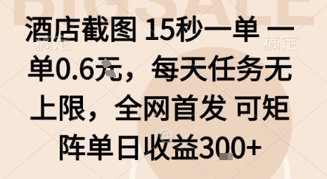 酒店截图15秒一单，一单0.6米，每天任务无上限，全网首发可矩阵单日收益3张【揭秘】-轻创终点站