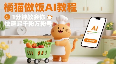 有趣的橘猫买菜做饭视频，用AI一键搞定，1分钟教会你，快速起千粉万粉号-轻创终点站