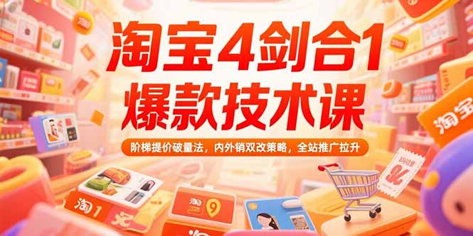淘宝4剑合1爆款技术课73期：阶梯提价破量法，内外销双改策略 全站推广拉升-轻创终点站