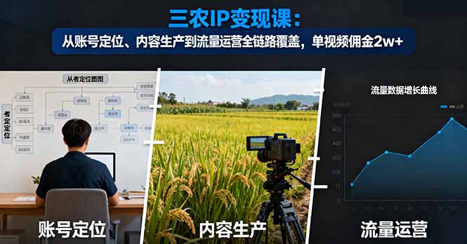 三农IP变现课：从账号定位、内容生产到流量运营全链路覆盖，单视频佣金2w+-轻创终点站