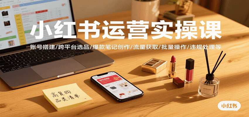 小红书运营实操课，账号搭建/跨平台选品/爆款笔记创作/流量获取/批量操作/违规处理等-轻创终点站