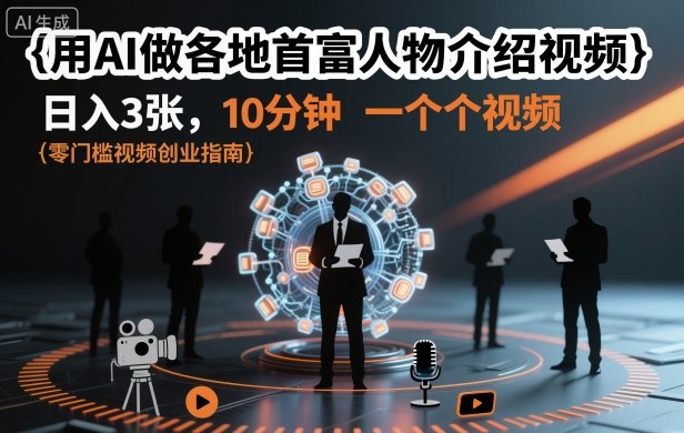 用AI做各地首富人物介绍视频，日入3张，10分钟一个视频-轻创终点站