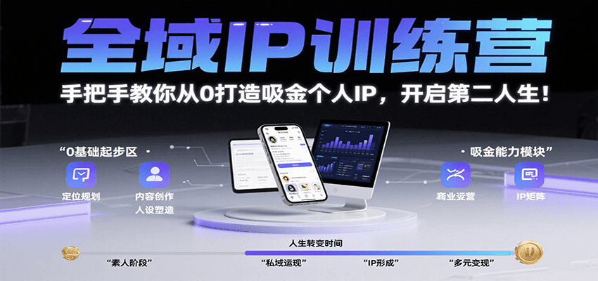 全域IP训练营，手把手教你从0打造吸金个人IP，开启第二人生！-轻创终点站