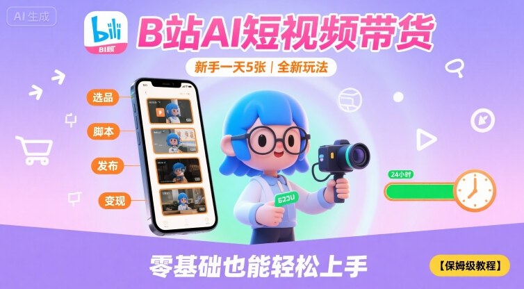 B站AI短视频带货，新手一天5张，全新玩法【保姆级教程】-轻创终点站