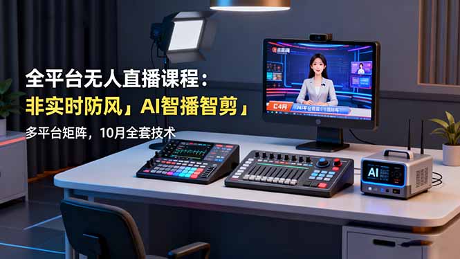 全平台无人直播课程：非实时防风＋AI智播智剪＋多平台矩阵，10月全套技术-轻创终点站