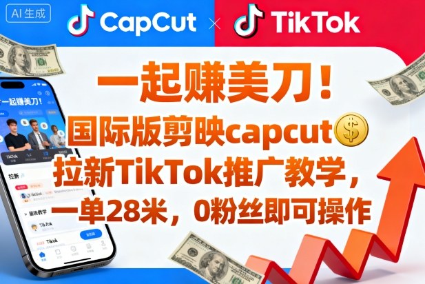 一起賺美刀！国际版剪映capcut拉新TikTok推广教学，一单28米，0粉丝即可操作(附推广入口和教学)-轻创终点站