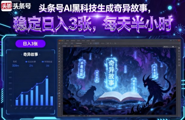 头条号AI黑科技生成奇异故事，稳定日入3张，每天半小时-轻创终点站