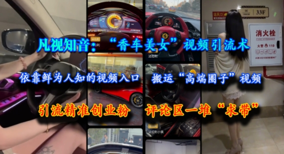 凡视知音：“香车美女”视频引流术，依靠鲜为人知的视频入口，搬运“高端圈子”视频，引流精准创业粉，评论区一堆“求带”-轻创终点站