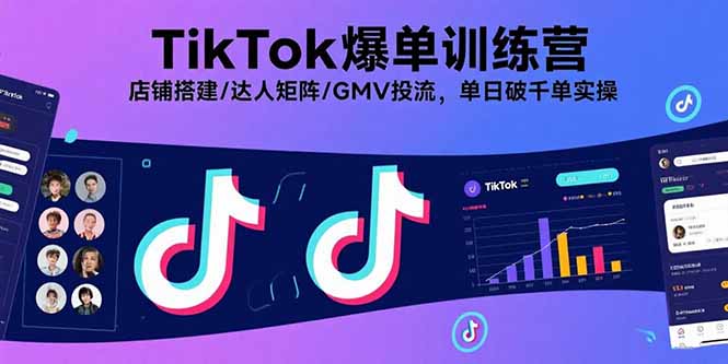 TikTok爆单训练营，店铺搭建/达人矩阵/GMV投流，单日破千单实操-轻创终点站