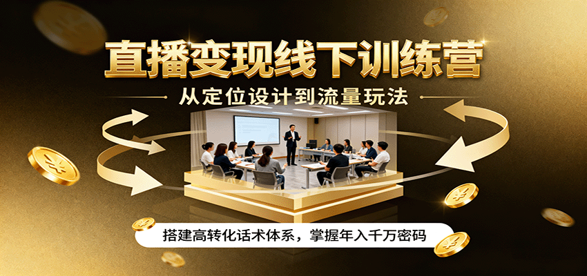 直播变现线下训练营，从定位设计到流量玩法，搭建高转化话术体系，掌握年入千万密码-轻创终点站