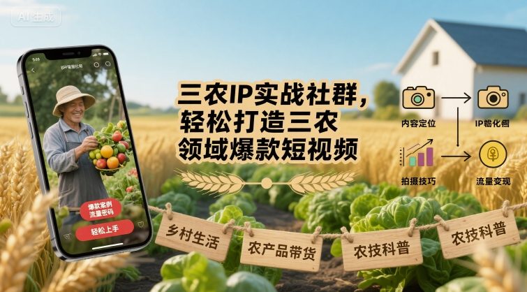 三农IP实战社群，轻松打造三农领域爆款短视频-轻创终点站