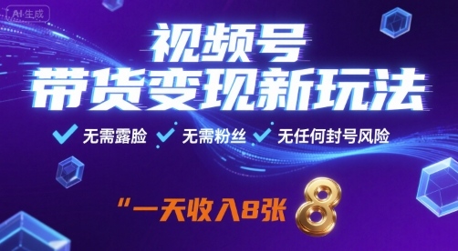 视频号带货变现新玩法，无需露脸，无需粉丝，无任何封号风险，一天收益8张【揭秘】-轻创终点站