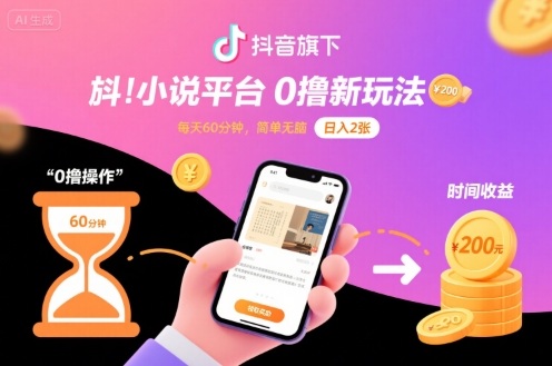 抖音旗下小说平台0撸新玩法，每天挂G60分钟，简单无脑，日入2张【揭秘】-轻创终点站
