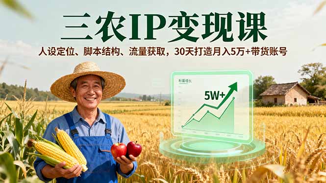 三农IP变现课，人设定位、脚本结构、流量获取，30天打造月入5万+带货账号-轻创终点站