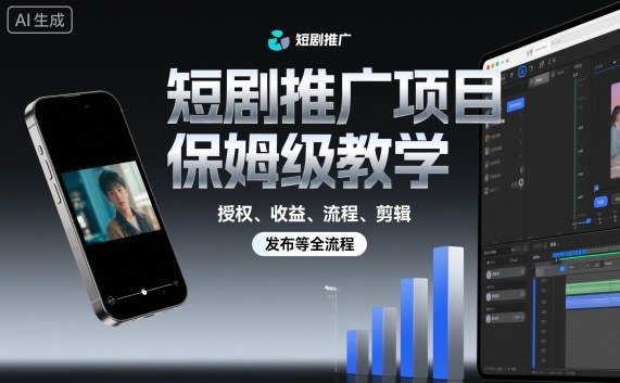 短剧推广项目保姆级教学,授权、收益、流程、剪辑,发布等全流程-轻创终点站