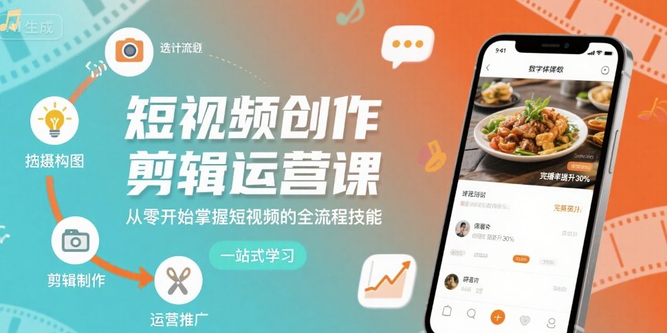短视频创作剪辑运营课，从零开始掌握短视频的全流程技能-轻创终点站
