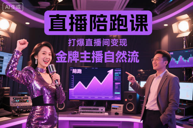 直播陪跑课，金牌主播自然流打爆直播间，复制高变现玩法-轻创终点站