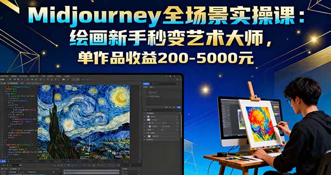 Midjourney全场景实操课：绘画新手秒变艺术大师，单作品收益200-5000元-轻创终点站