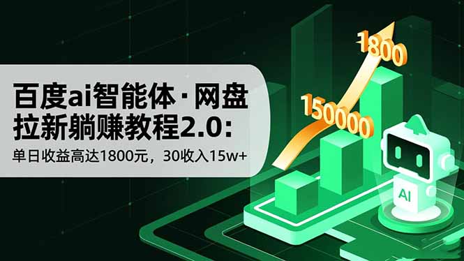 百度ai智能体·网盘拉新躺赚教程2.0：单日收益高达1800元，30收入15w+-轻创终点站