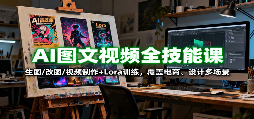 AI图文视频全技能课：生图/改图/视频制作+Lora训练，覆盖电商 、设计多场景-轻创终点站