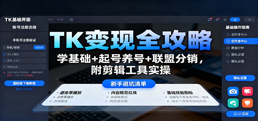 TK变现全攻略:学基础+起号养号+联盟分销,附剪辑工具实操-轻创终点站