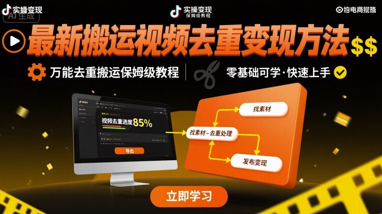 最新搬运视频去重变现方法，万能去重搬运保姆级教程-轻创终点站