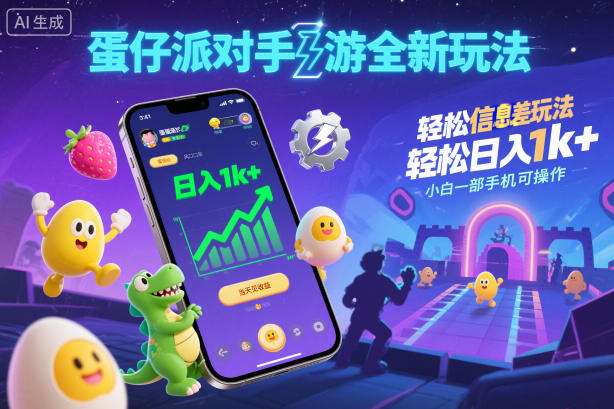 蛋仔派对手游全新玩法，轻松日入1k+，风口信息差玩法，当天见收益，小白一部手机可操作-轻创终点站