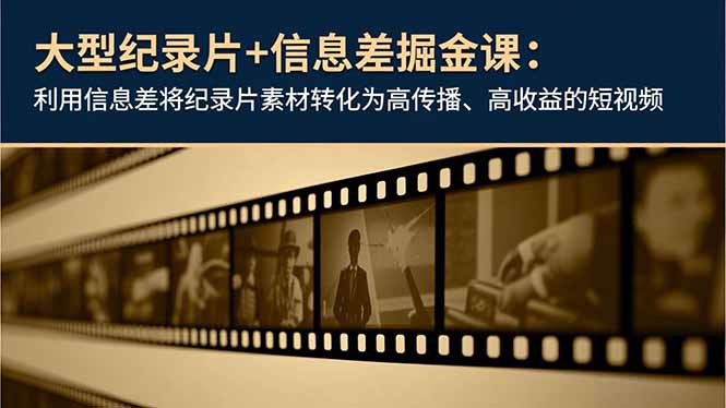 大型纪录片+信息差掘金课：利用信息差将纪录片素材转化为高传播、高收益的短视频-轻创终点站