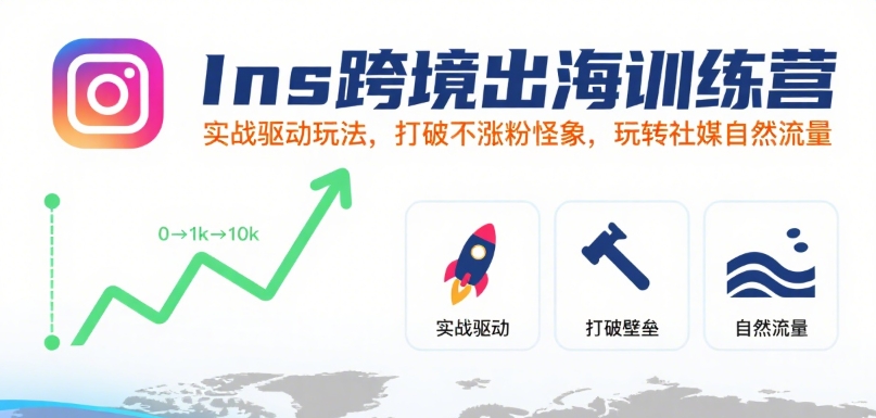 Ins跨境出海训练营，实战驱动玩法，打破不涨粉怪象，玩转社媒自然流量-轻创终点站