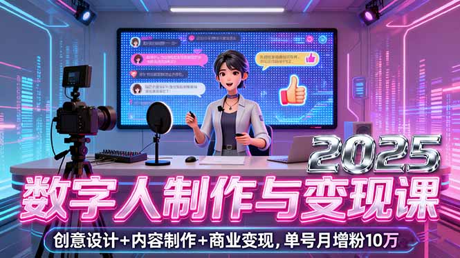 2025数字人制作与变现课，创意设计+内容制作+商业变现，单号月增粉10万+-轻创终点站