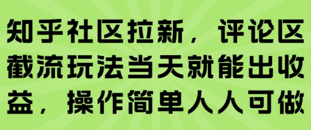 知乎社区拉新，评论区截流玩法当天就能出收益，操作简单人人可做-轻创终点站