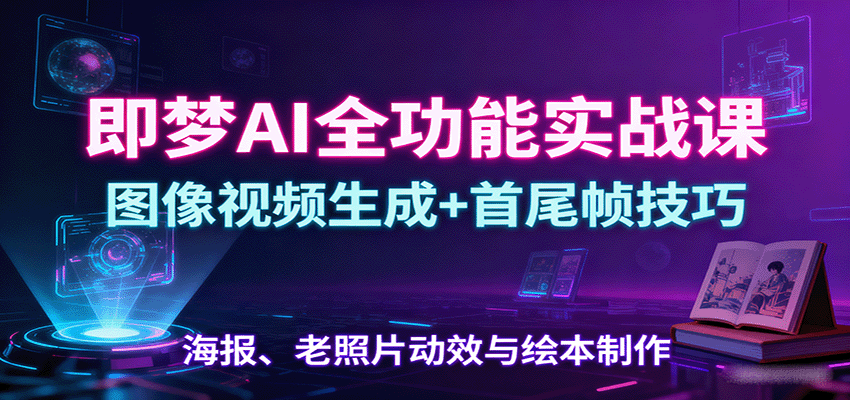 即梦AI全功能实战课：图像视频生成+首尾帧技巧，海报、老照片动效与绘本制作-轻创终点站
