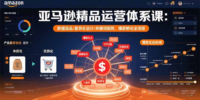 亚马逊精品运营体系课：数据选品/差异化设计/关键词矩阵，爆款孵化全流程-轻创终点站