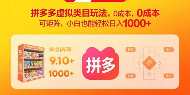 拼多多虚拟类目玩法，0成本，可矩阵，小白也能轻松日入1000+-轻创终点站