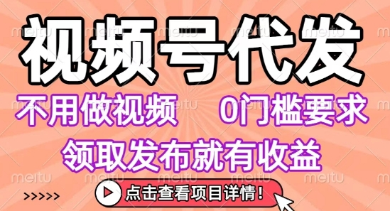 视频号代发，不用剪辑不用做视频，0门槛要求，领取发布就有收益，任务没有无上限，小白轻松上手【揭秘】-轻创终点站