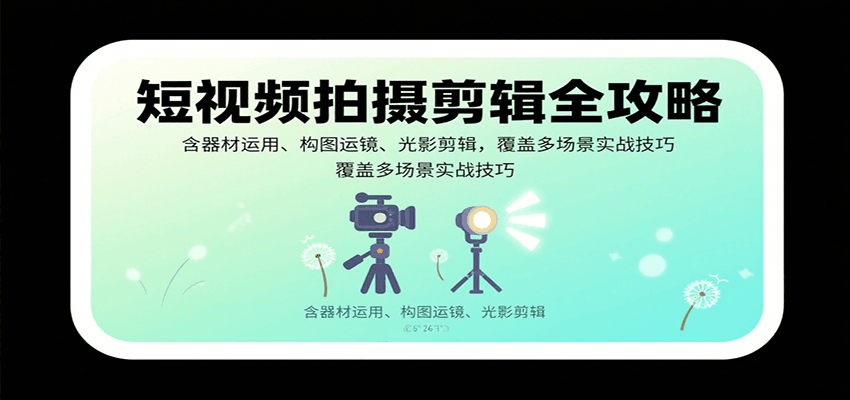 短视频拍摄剪辑全攻略：含器材运用、构图运镜、光影剪辑，覆盖多场景实战技巧-轻创终点站