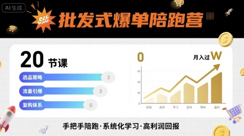 批发式爆单陪跑营，20节课带你实现批发式爆单，带你经松月入过W-轻创终点站