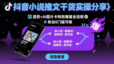 抖音小说推文干货实操分享，混剪+AI图片卡特效爆量全流程，0粉丝0门槛可做-轻创终点站