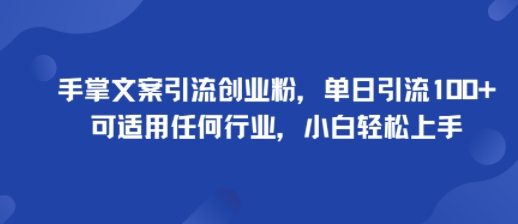 手掌文案引流创业粉，单日引流100+，可适用任何行业，小白轻松上手-轻创终点站