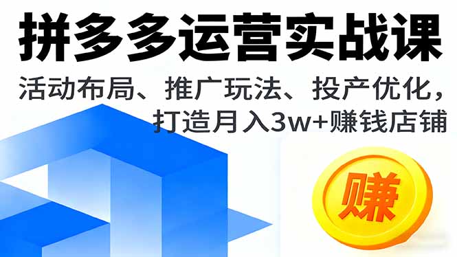 拼多多运营实战课，活动布局、推广玩法、投产优化，打造月入3w+赚钱店铺-轻创终点站