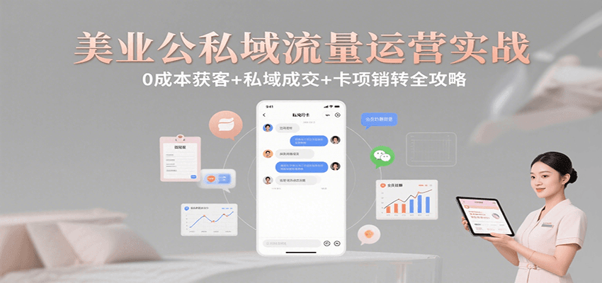 美业公私域流量运营实战：0成本获客+私域成交+卡项销转全攻略-轻创终点站