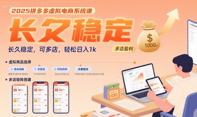 2025拼多多虚拟电商系统课，长久稳定，可多店，轻松日入1k-轻创终点站