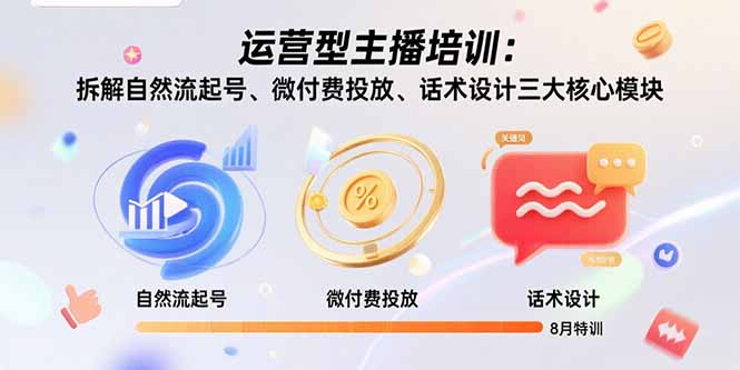 运营型主播培训：拆解自然流起号、微付费投放、话术设计三大核心模块-8月-轻创终点站